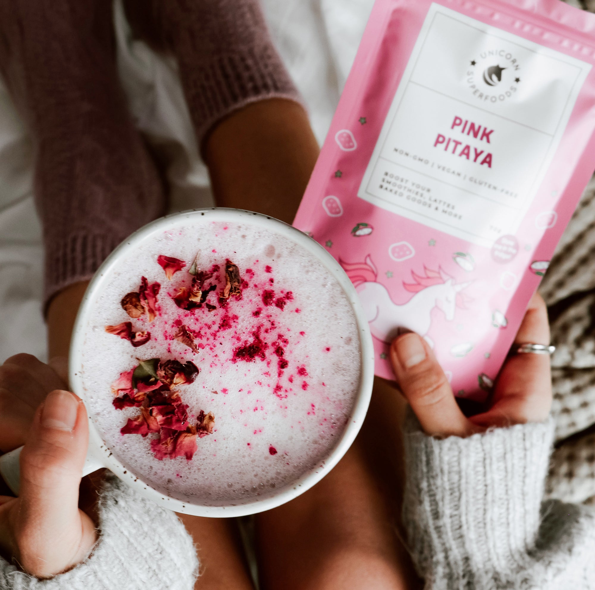 Warm Spiced pink pitaya latte 