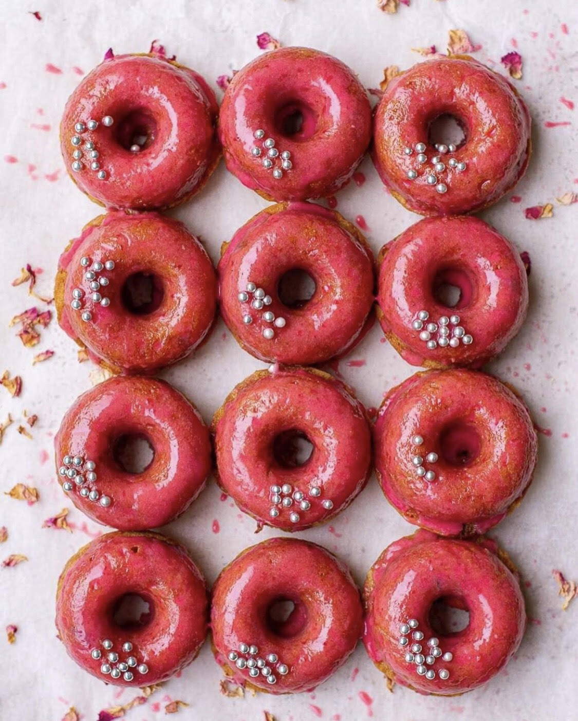 Vegan Vanilla Donuts With Raspberry Glaze