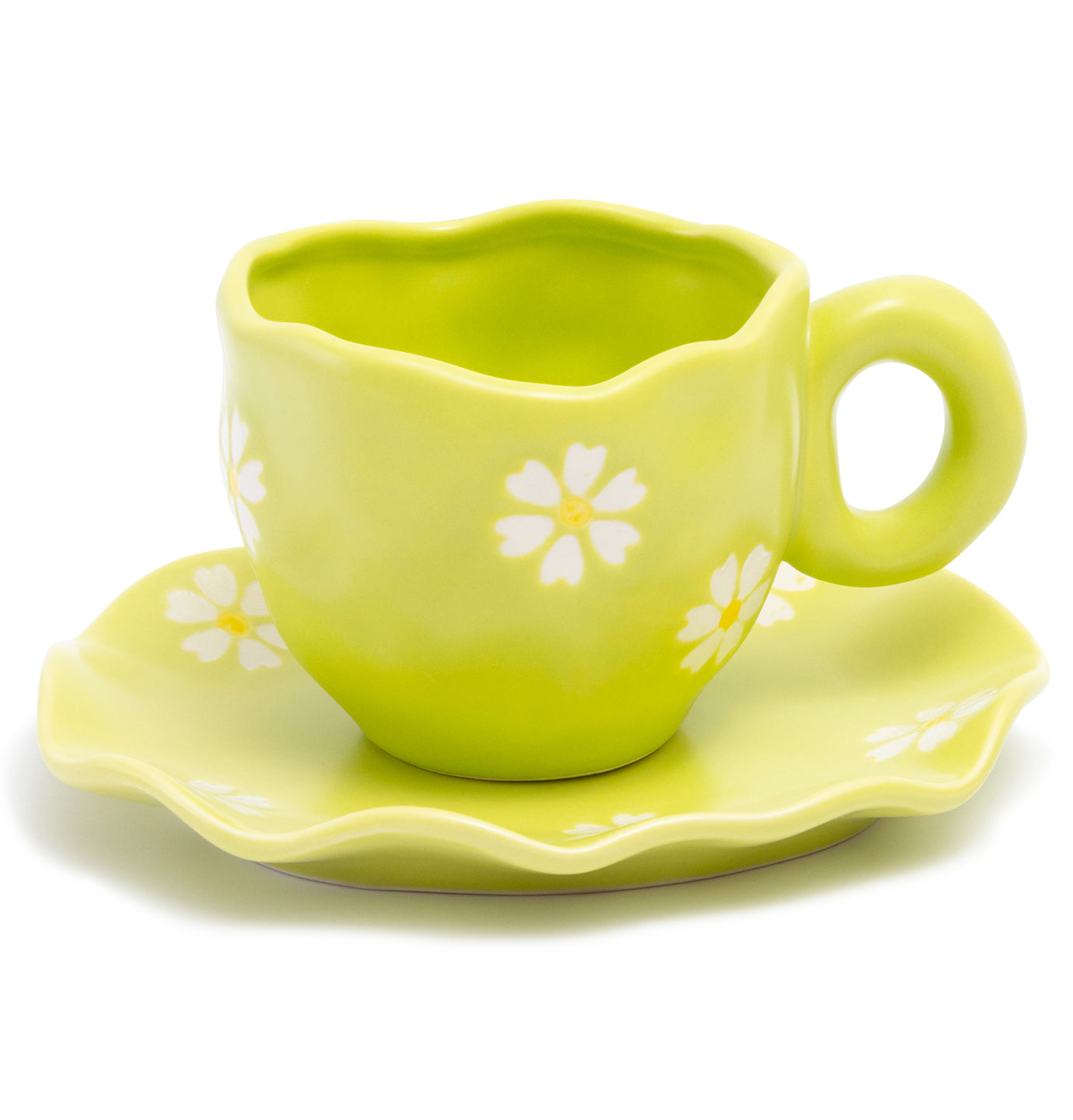 green flower mug